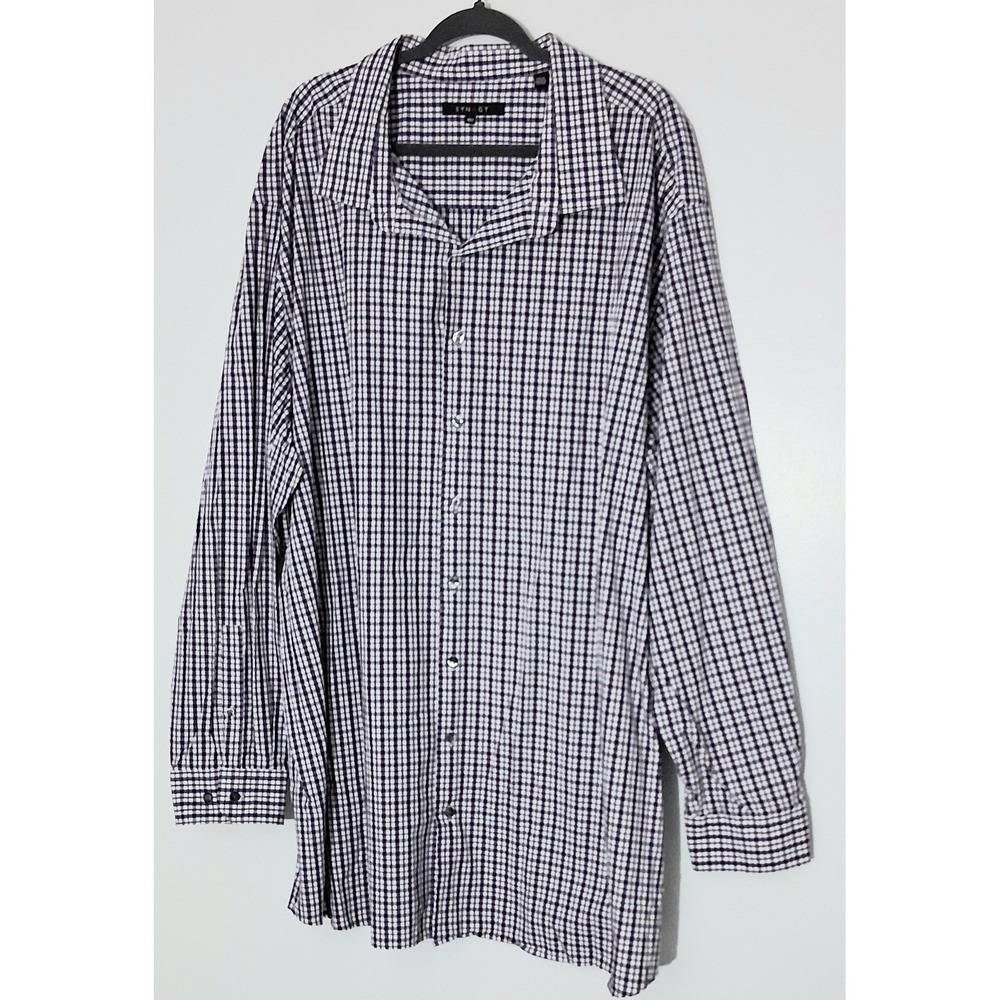 Synrgy Shirt Men's‎ Size 4XL Purple & White Plaid Button Up Long Sleeve Preppy